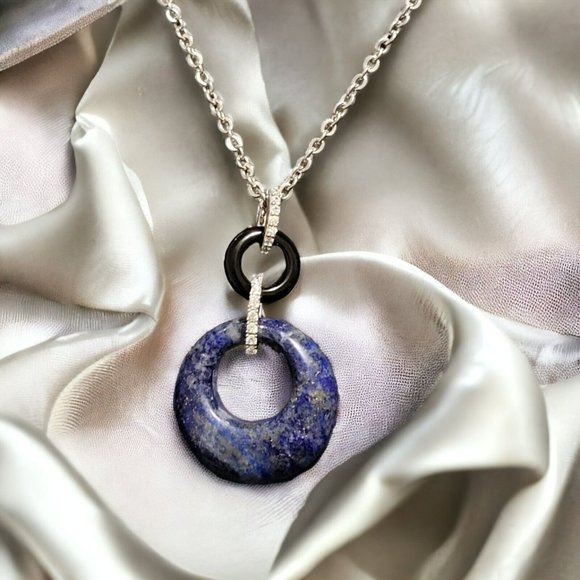 L.C. Jewelry - Lapis Lazuli 27.35 ctw Pndnt Rhodium/SilverTone 18-20" Stainless Steel Chn Onk17